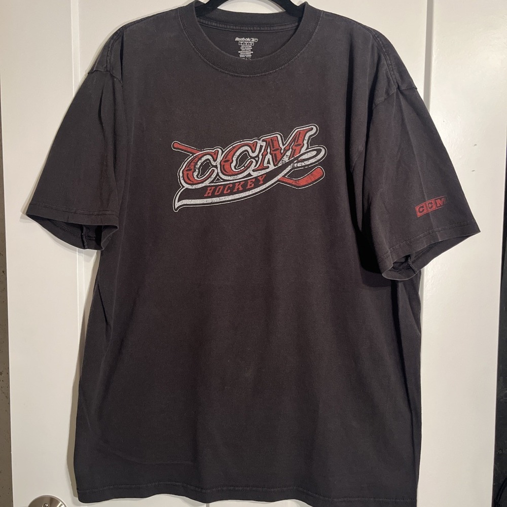 Vintage Reebok CCM Hockey Graphic T-Shirt Charcoal Grey Men's Size Large